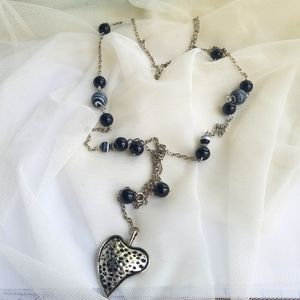 Genuine Zebra Jasper Gemstone Long Y Heart Necklace Handmade NWT